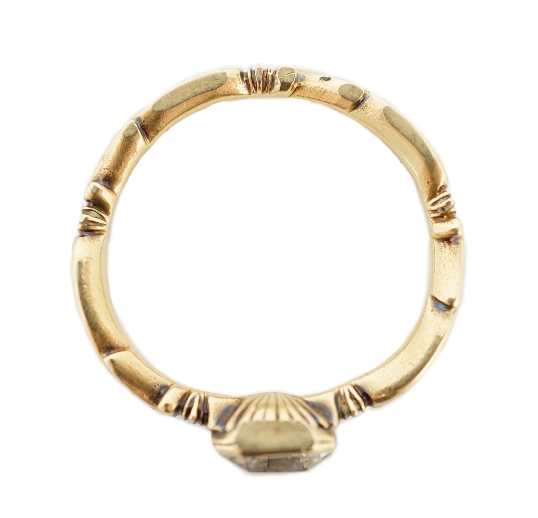 A George II gold, black enamel and rock crystal set mourning ring